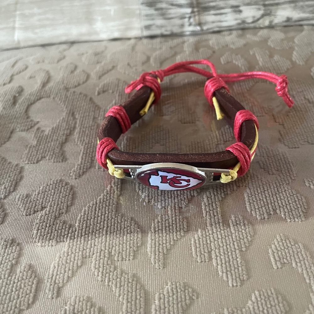 Kansas City Chiefs Leather Cord Bracelet Red Yellow Adjustable Fan Jewelry NFL